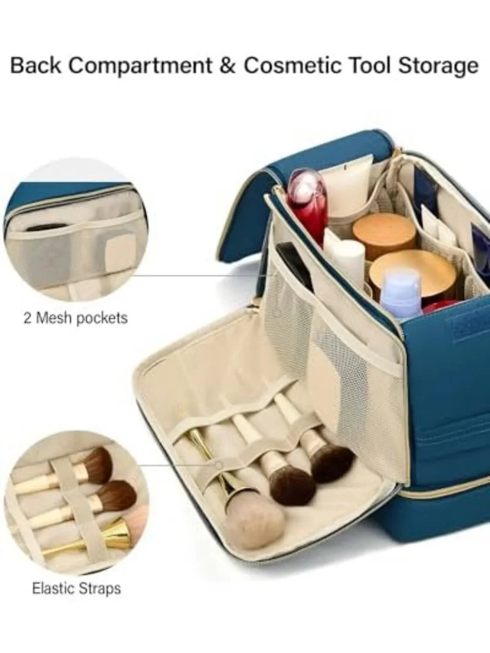 Water-Resistant Dual-Layer Travel Toiletry & Makeup Bag - Wide Open Design